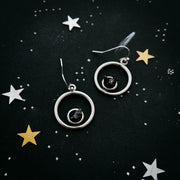 Circle Silver Earrings with Authentic Meteorite - Handmade in the USA