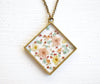 Real Pressed Flower and Resin Necklace in Magenta, Pastel Pinks, Yellows, and Blues Mix, With Real Gold Foil Flakes.