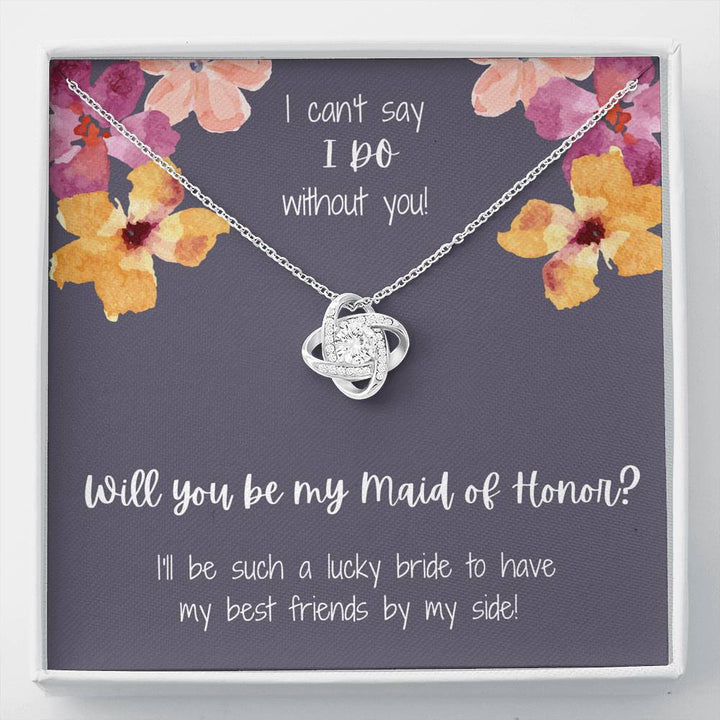 Maid of Honor Proposal Love Knot Necklace - Plum Card