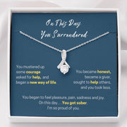 "You Surrendered" Sobriety Alluring Beauty Necklace - Blue Card