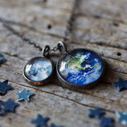 Earth and Moon Layered Space Necklace - Handmade in the USA